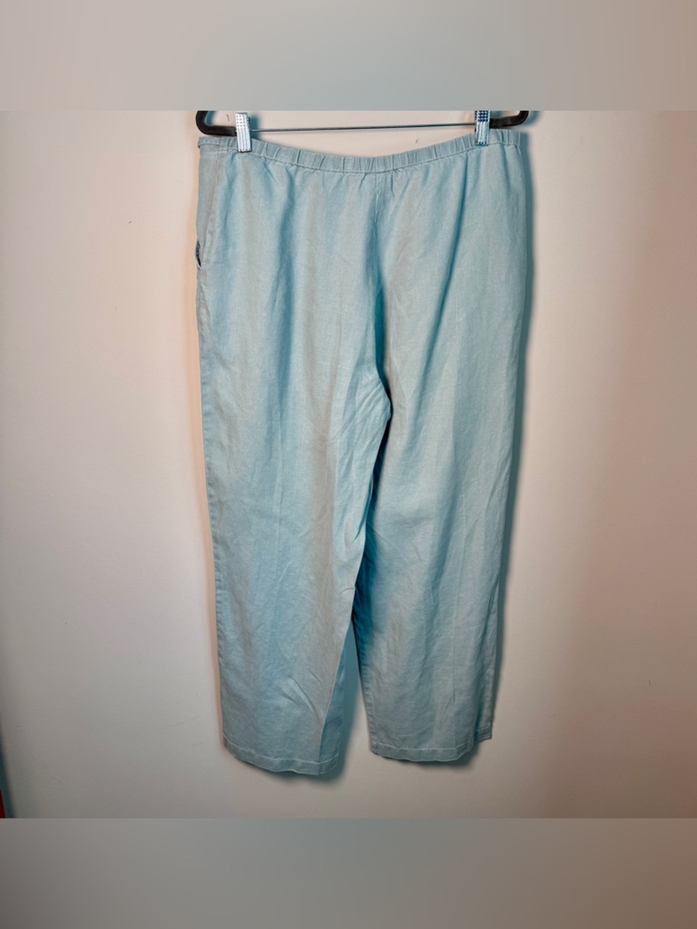 J. Jill 100% Linen Drawstring Wide Leg Pants Size 14 — Blue Summer Resort - Picture 3 of 9